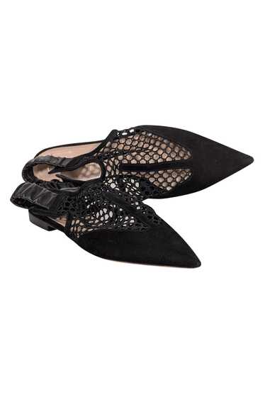 Christian Dior - Black Suede Netting Slingback Fla