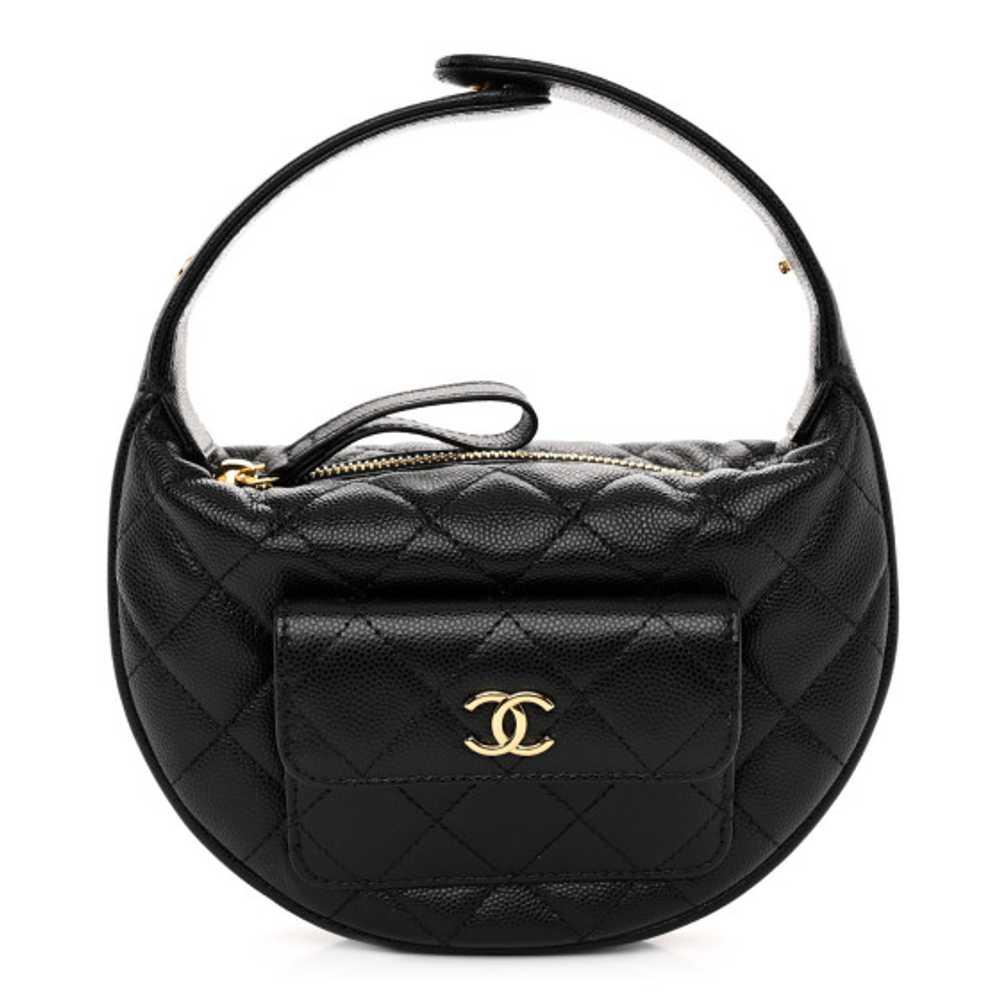 CHANEL Caviar Quilted Polly Pocket Pouch Hobo Bla… - image 1