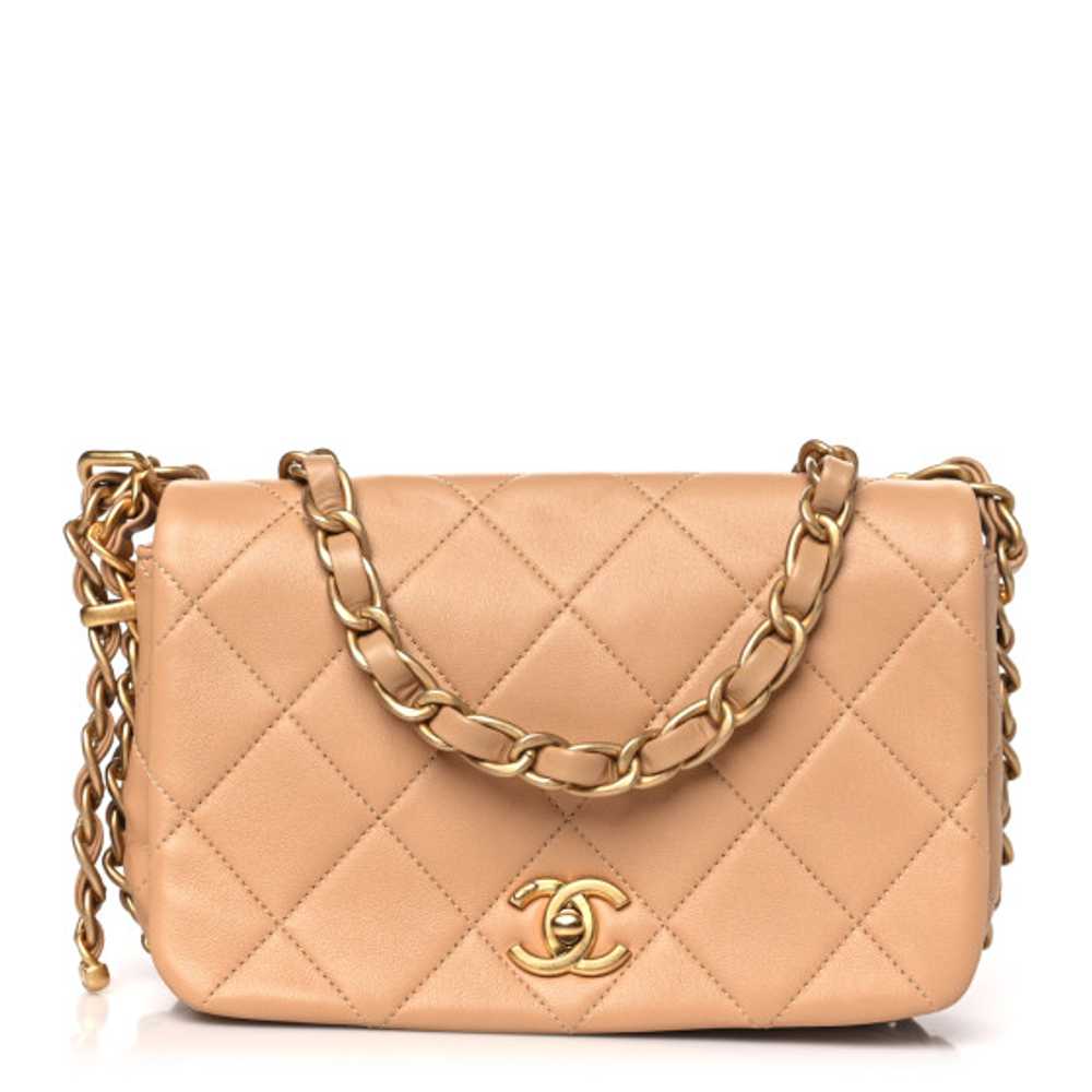 CHANEL Lambskin Quilted Chain Around Flap Bag Bei… - image 1