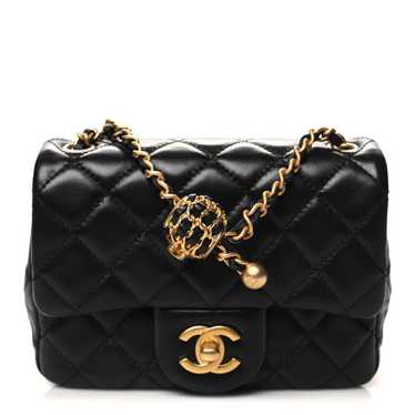 CHANEL Lambskin Quilted Mini Pearl Crush Flap Blac