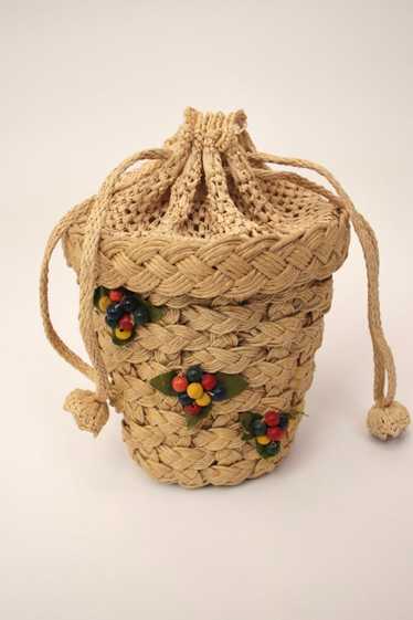 1950s Floral Appliqué Basket Bag