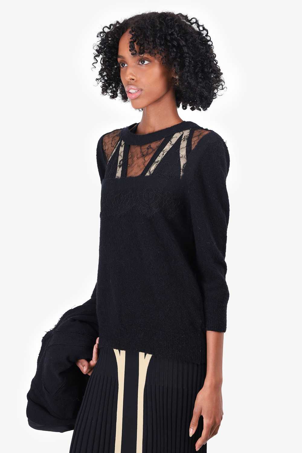 Agnona Black Cashmere Lace Paneling Sweater Size … - image 3