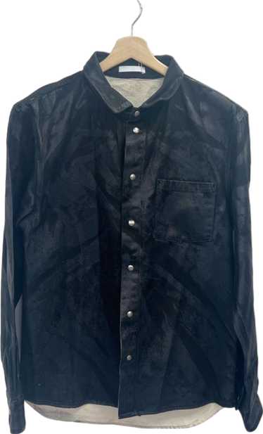 Helmut Lang Black Distress Foil Shirt Jacket Meta… - image 1