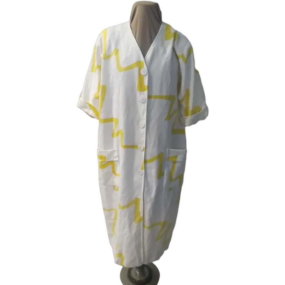 Yellow Squiggle on white Bullocks Wilshire Dress - image 1