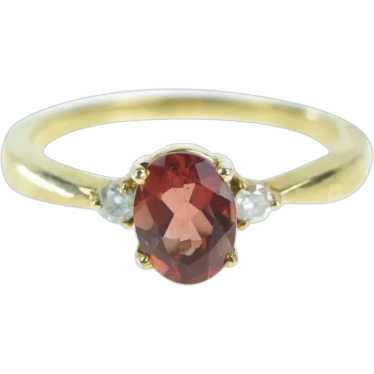 10K Oval Syn. Ruby Diamond Accent Vintage Ring Siz