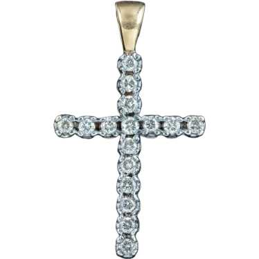 Vintage Diamond Cross Pendant 9ct Gold 0.50ct Dia… - image 1