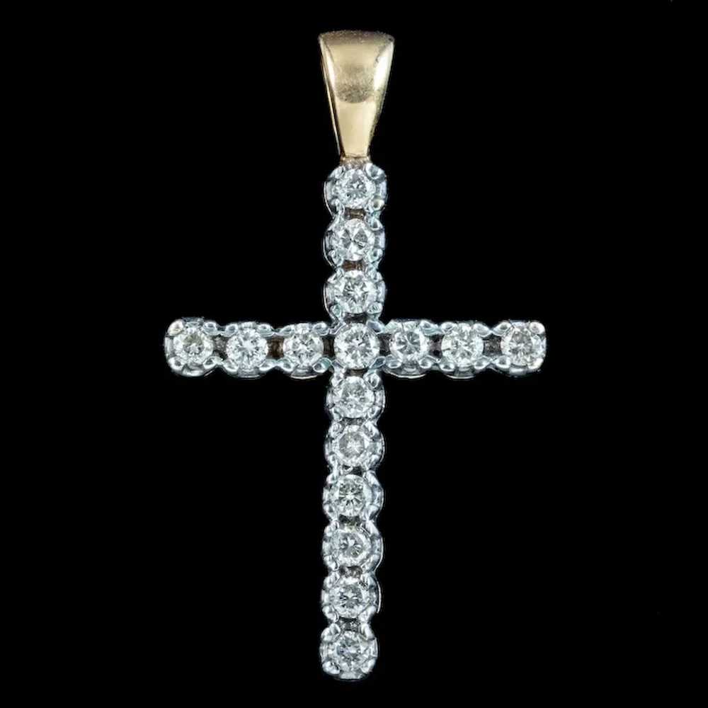 Vintage Diamond Cross Pendant 9ct Gold 0.50ct Dia… - image 2