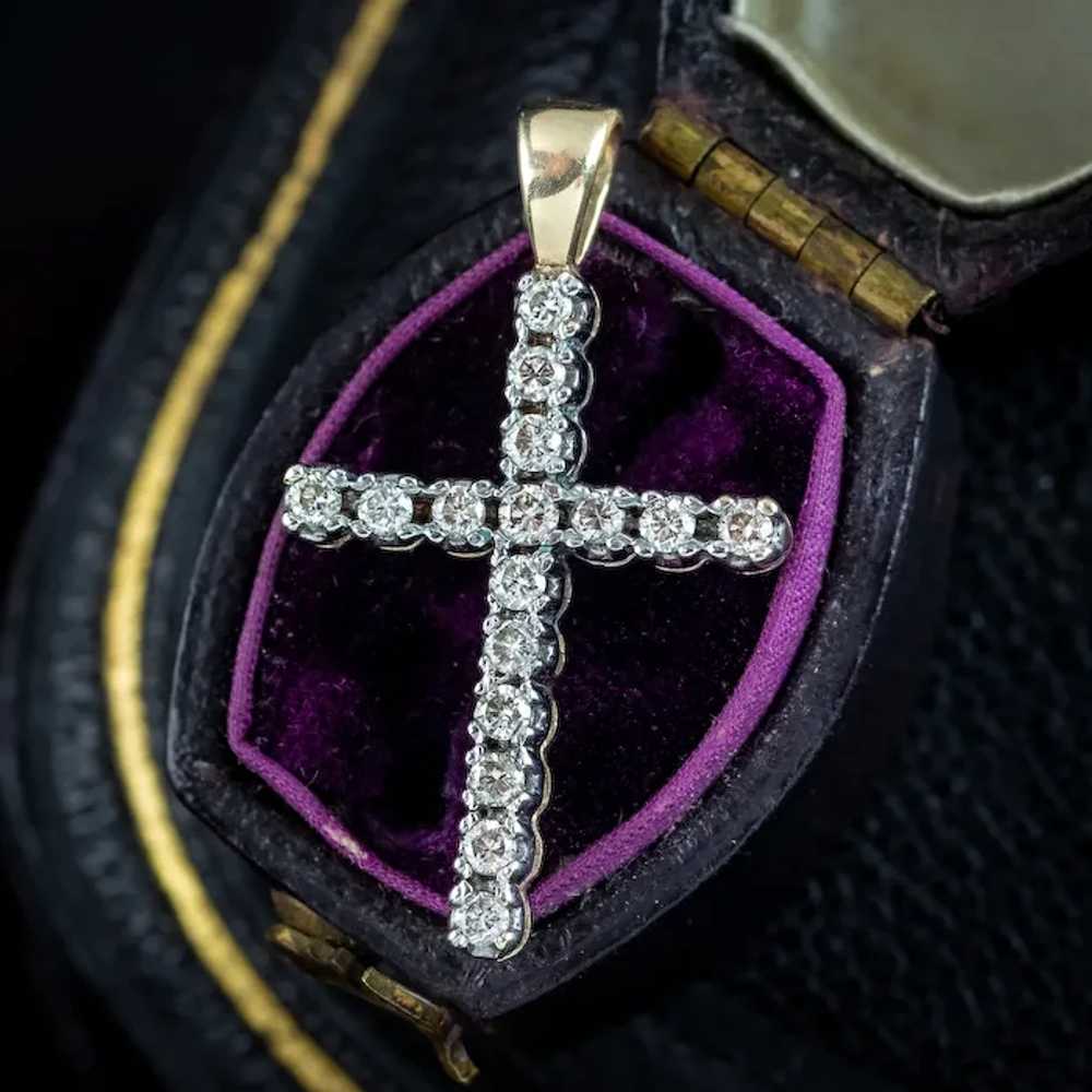 Vintage Diamond Cross Pendant 9ct Gold 0.50ct Dia… - image 8