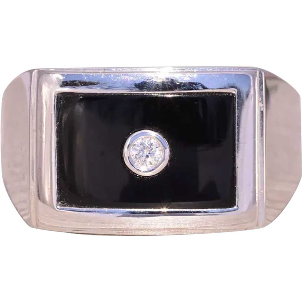 Diamond and Onyx Ring in White Gold - image 1