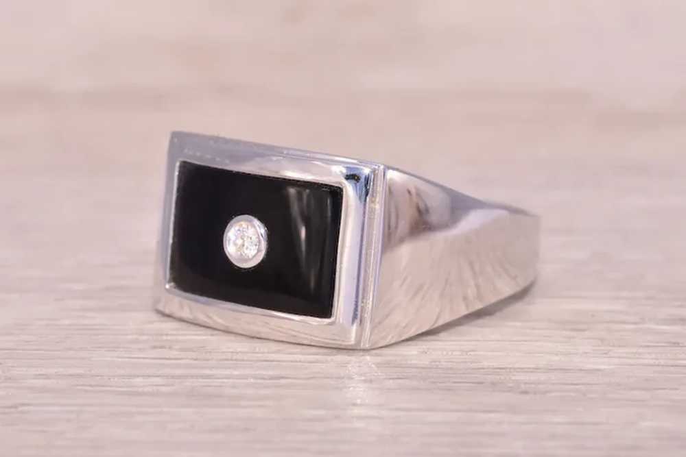 Diamond and Onyx Ring in White Gold - image 2