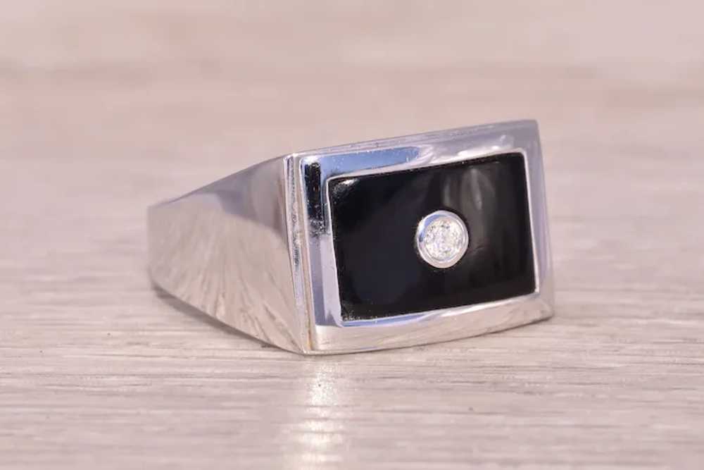 Diamond and Onyx Ring in White Gold - image 5