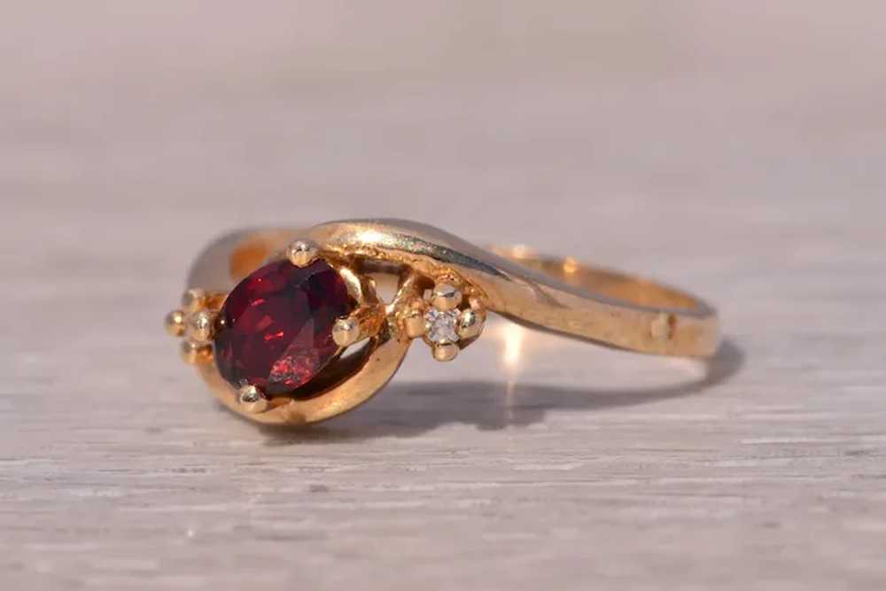 Natural Garnet and Diamond Ring in Yellow Gold - image 2