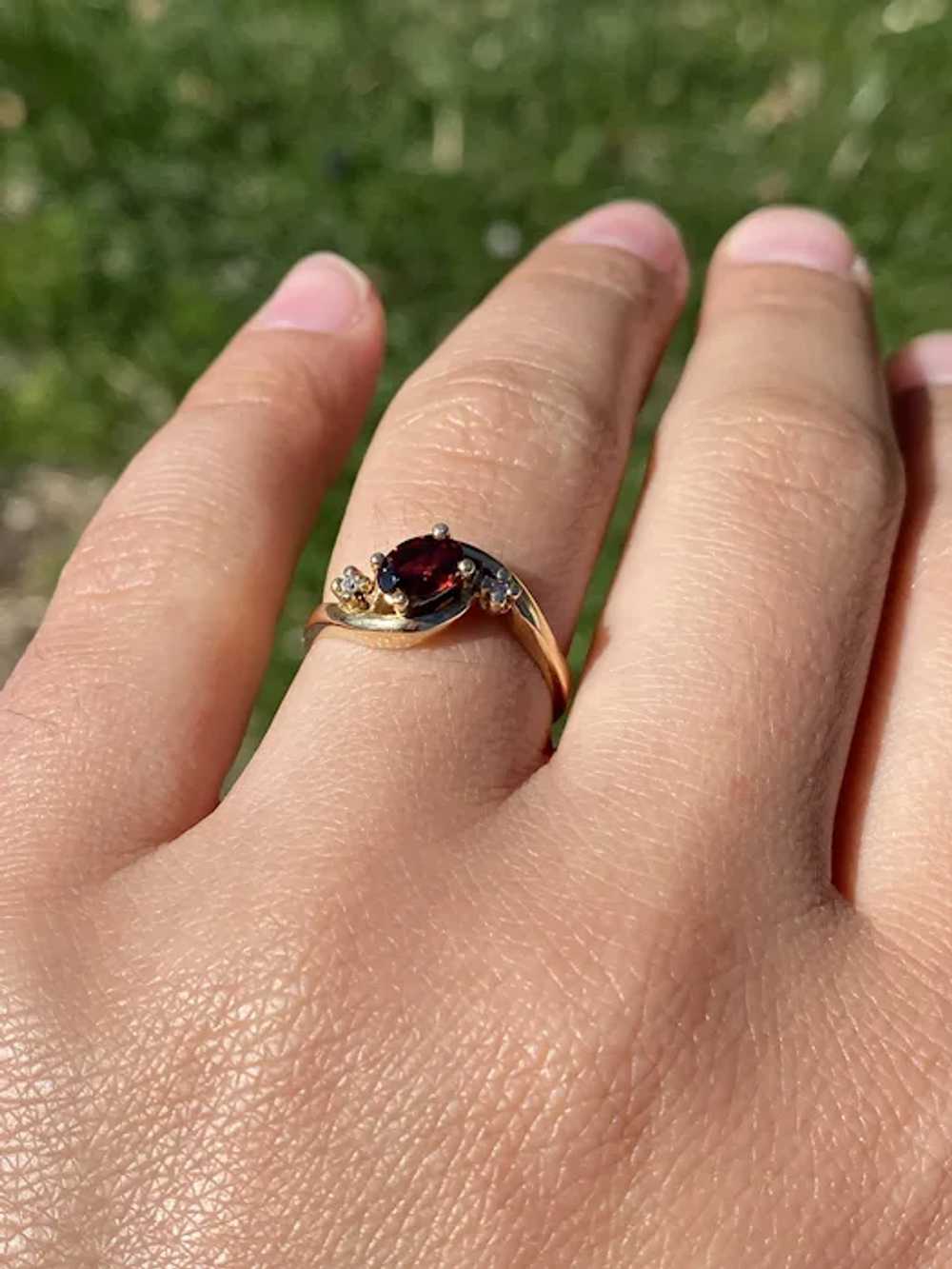 Natural Garnet and Diamond Ring in Yellow Gold - image 9