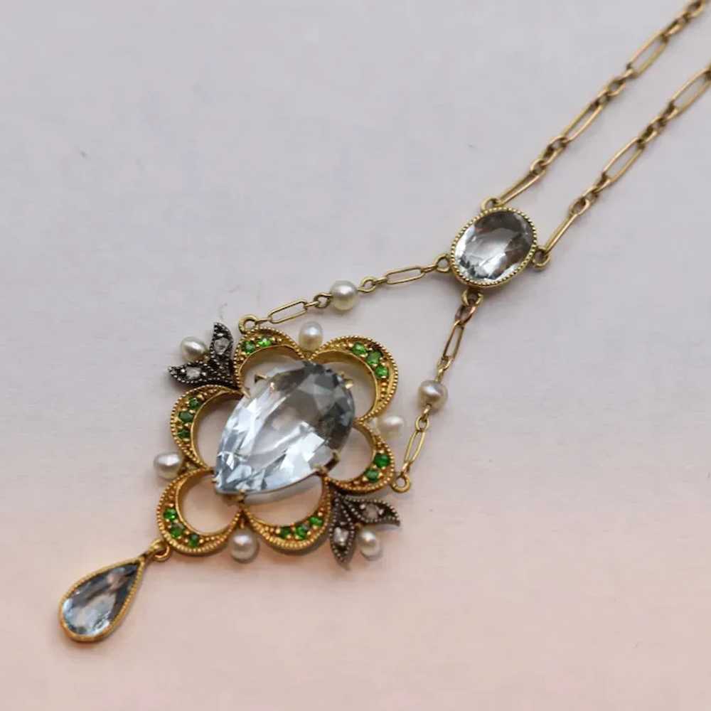 Antique Edwardian Pendant Necklace gold aquamarin… - image 10