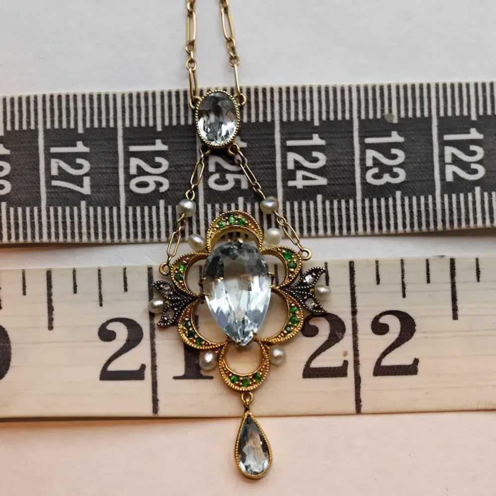 Antique Edwardian Pendant Necklace gold aquamarin… - image 5