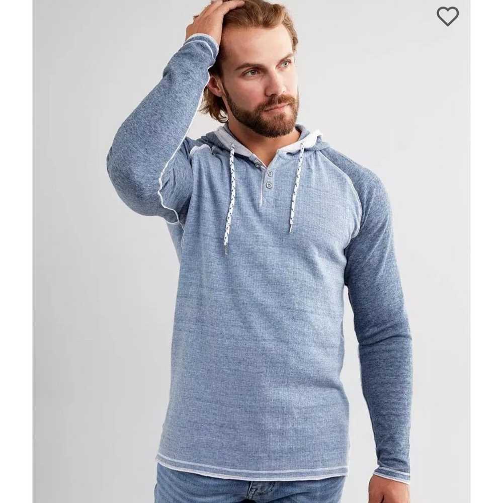 Bke BKE Heathered Blue Color Block Hooded Henley … - image 6