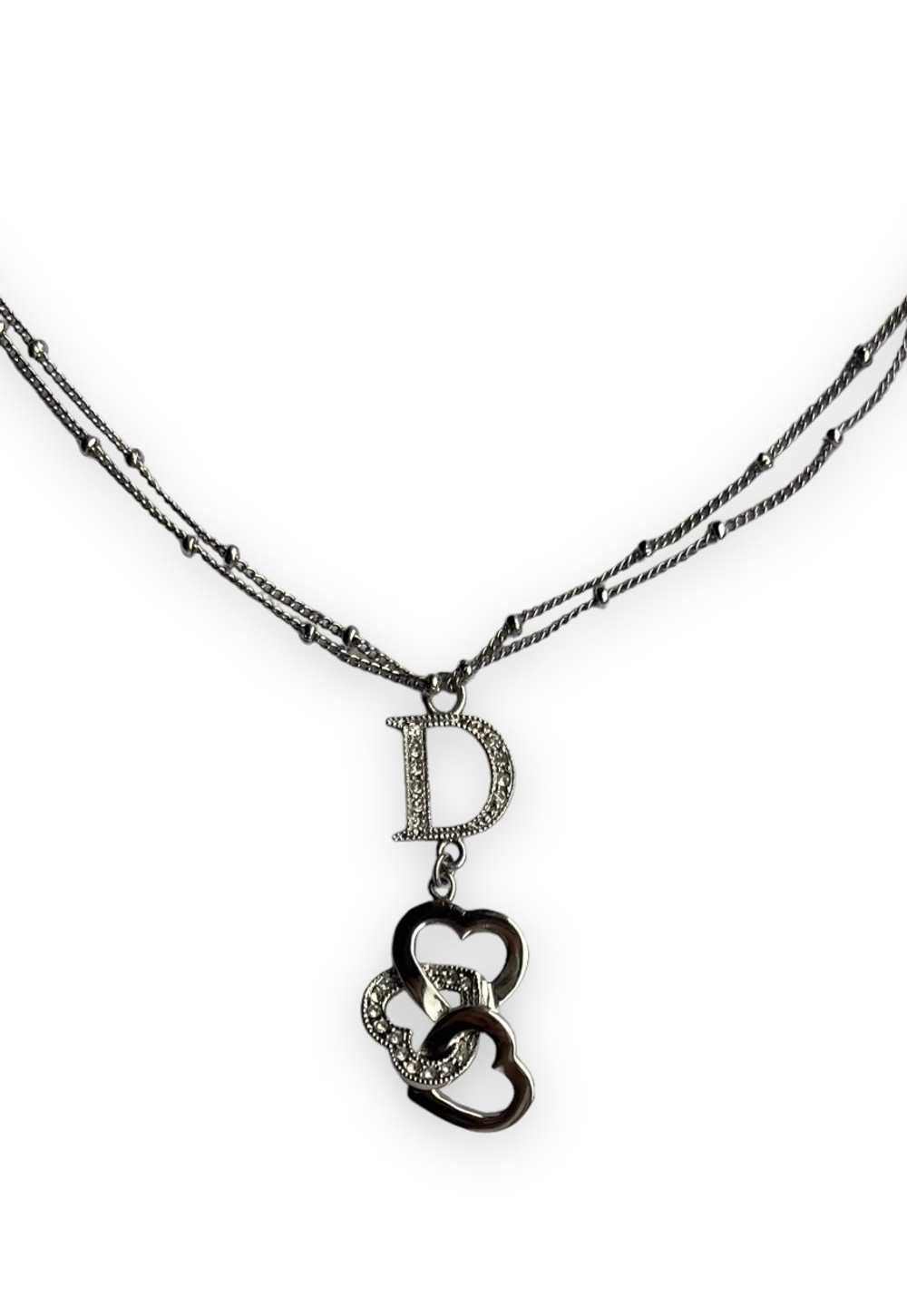 Dior necklace diamante heart silver tone chain vi… - image 1