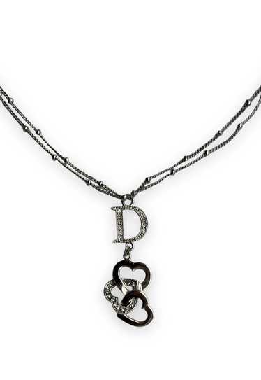 Dior necklace diamante heart silver tone chain vi… - image 1