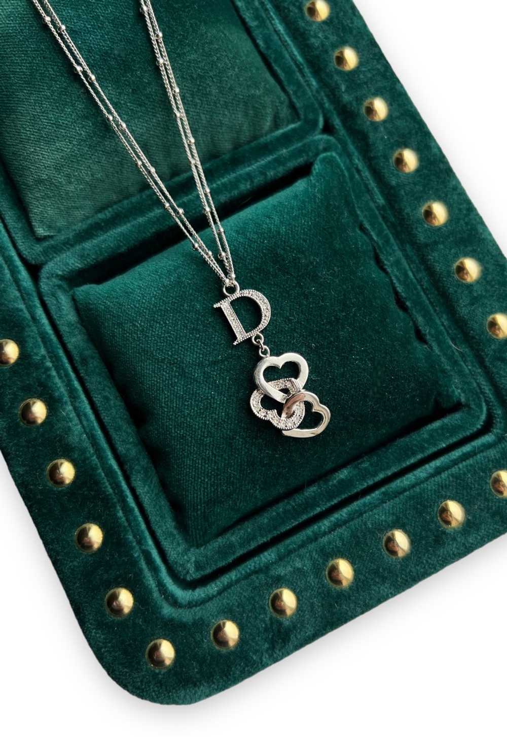 Dior necklace diamante heart silver tone chain vi… - image 3