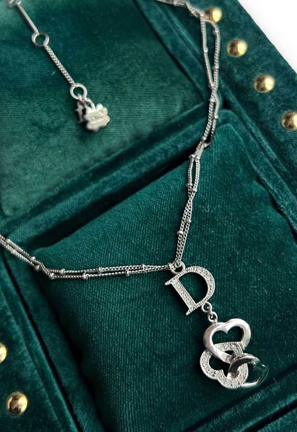 Dior necklace diamante heart silver tone chain vi… - image 4