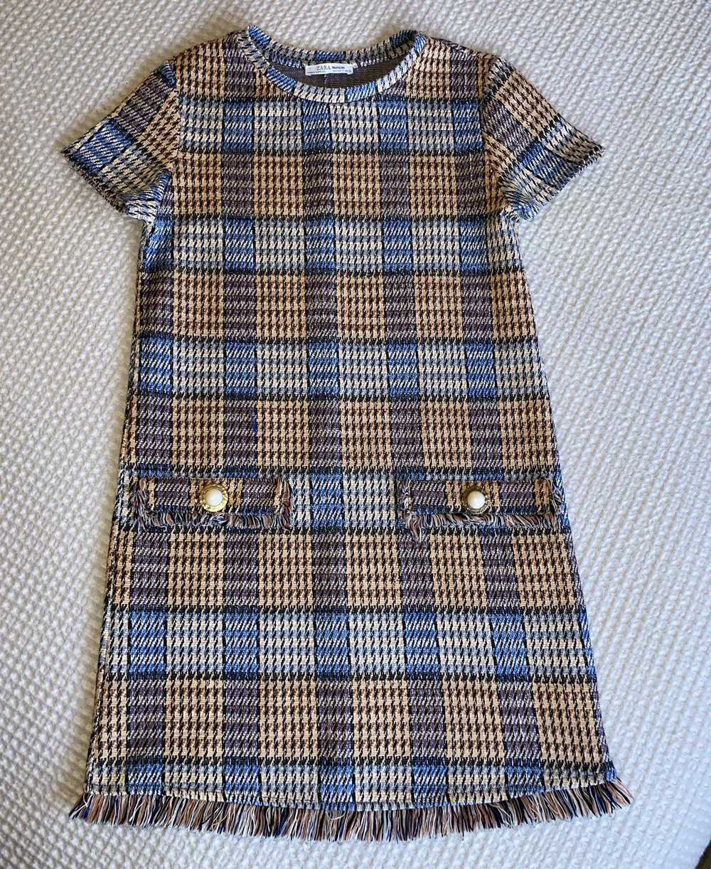 Zara Zara Gold/brown and blue plaid mini dress - image 1