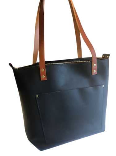 Portland Leather Smooth Black Medium Zip tote with