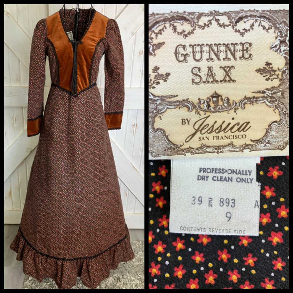 70's Vintage Gunne Sax Brown Black Red Yellow Cal… - image 1