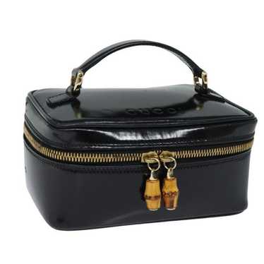 Gucci GUCCI Bamboo Vanity Hand Bag Enamel Black