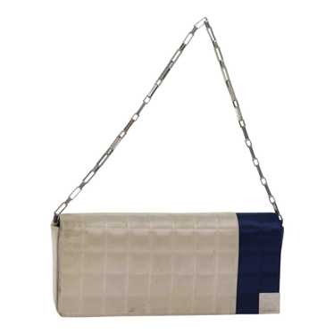 CHANEL Choco Bar Chain Hand Bag Satin Beige Navy … - image 1