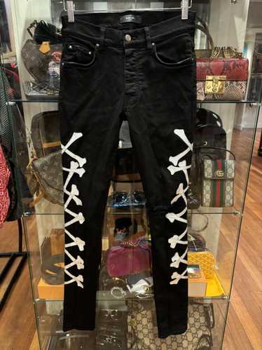 Amiri Amiri skeleton bone denim jeans black silver