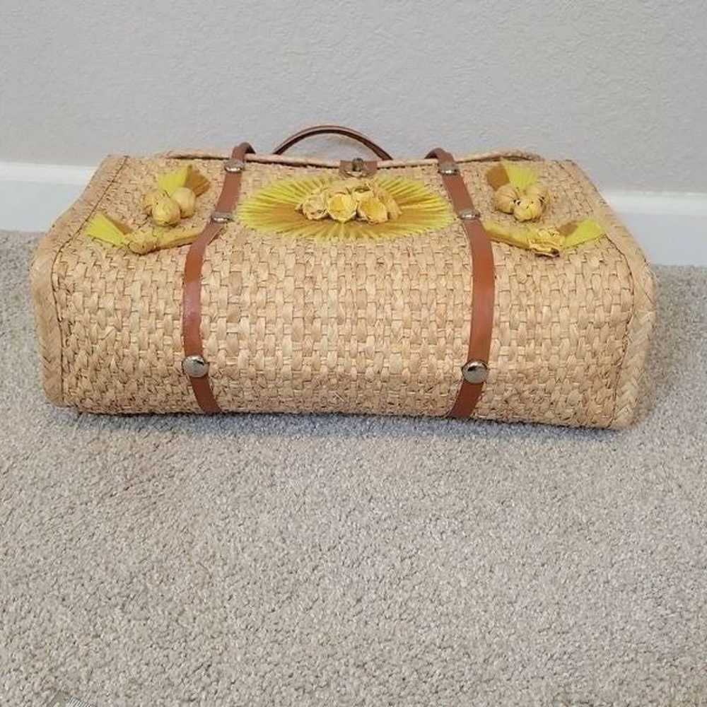 Vintage 1960s - 1970s Woven Straw and Palm Yellow… - image 9