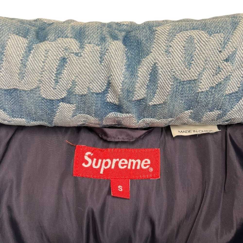 Supreme Fat Tip Jacquard Denim Puffer Jacket Blue - image 3