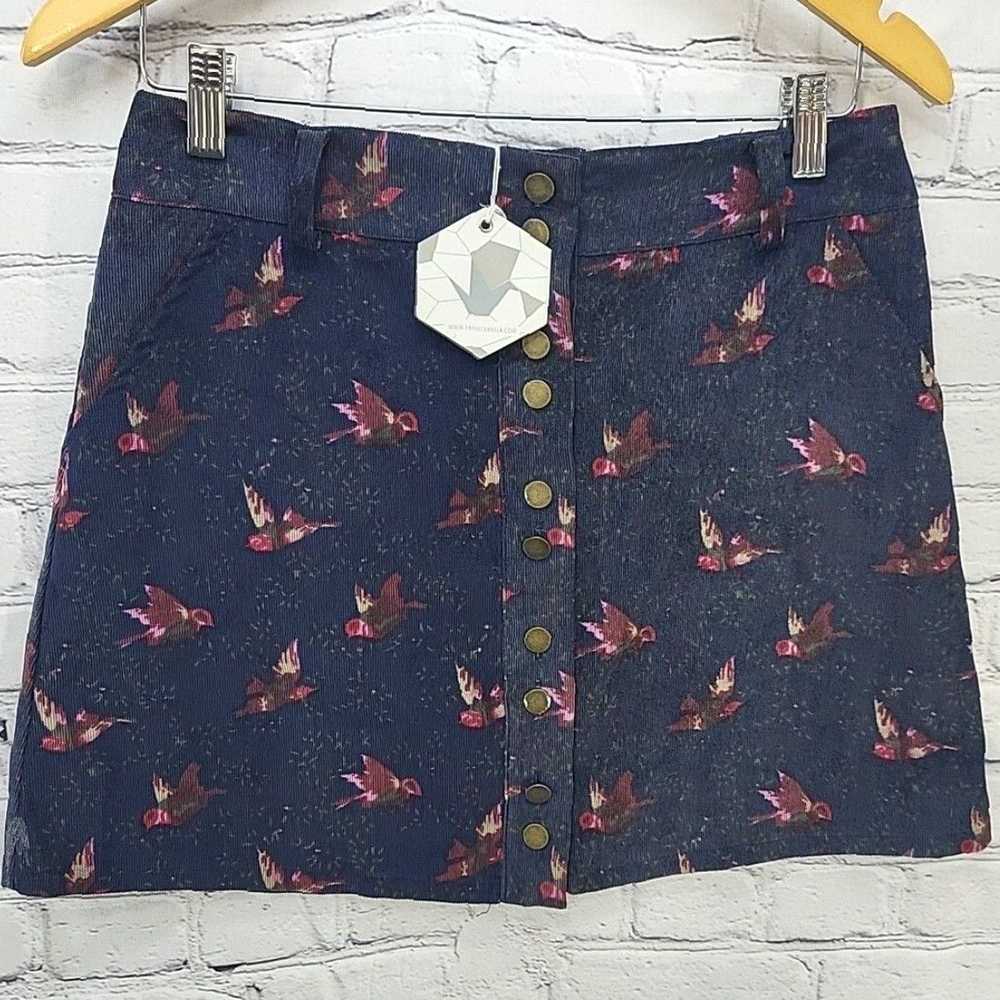 Vintage Mini A Line Corduroy Ethereal Bird Print … - image 1