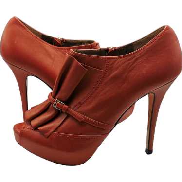 Escada red leather pleat peep toe heels, shoes