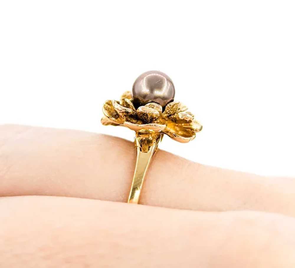 Lovely Vintage Chocolate Pearl Flower Ring in tex… - image 11