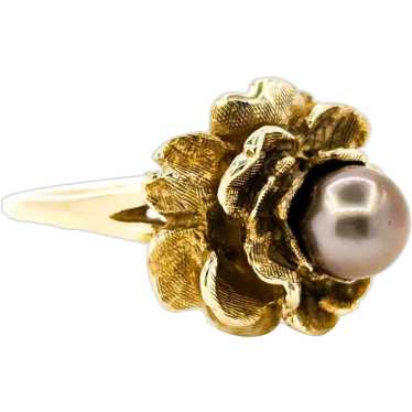 Lovely Vintage Chocolate Pearl Flower Ring in tex… - image 1