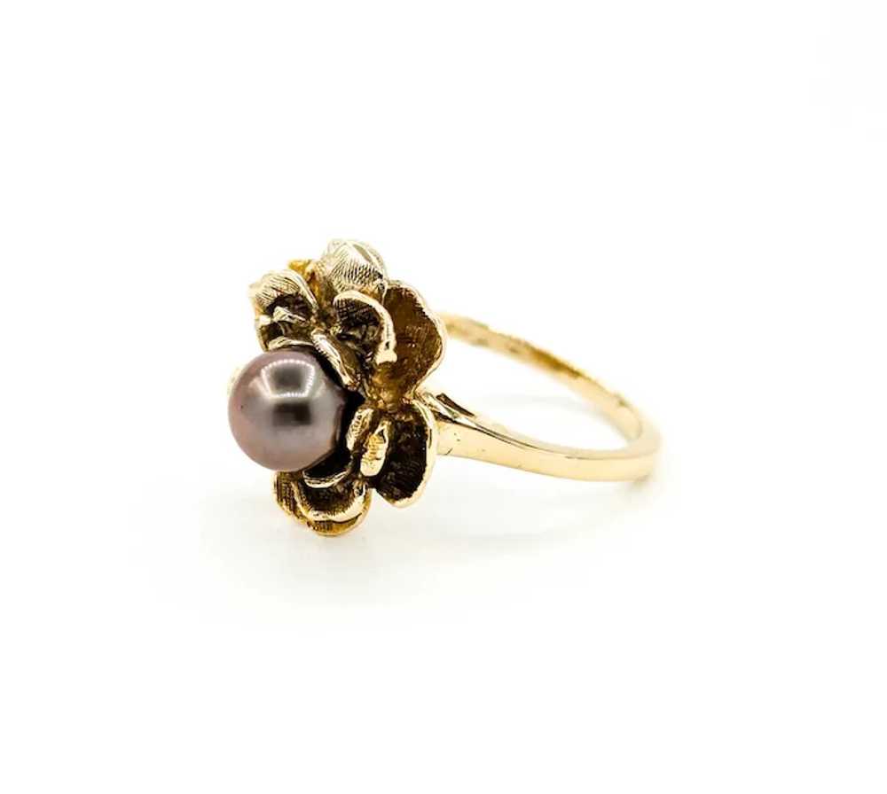 Lovely Vintage Chocolate Pearl Flower Ring in tex… - image 4