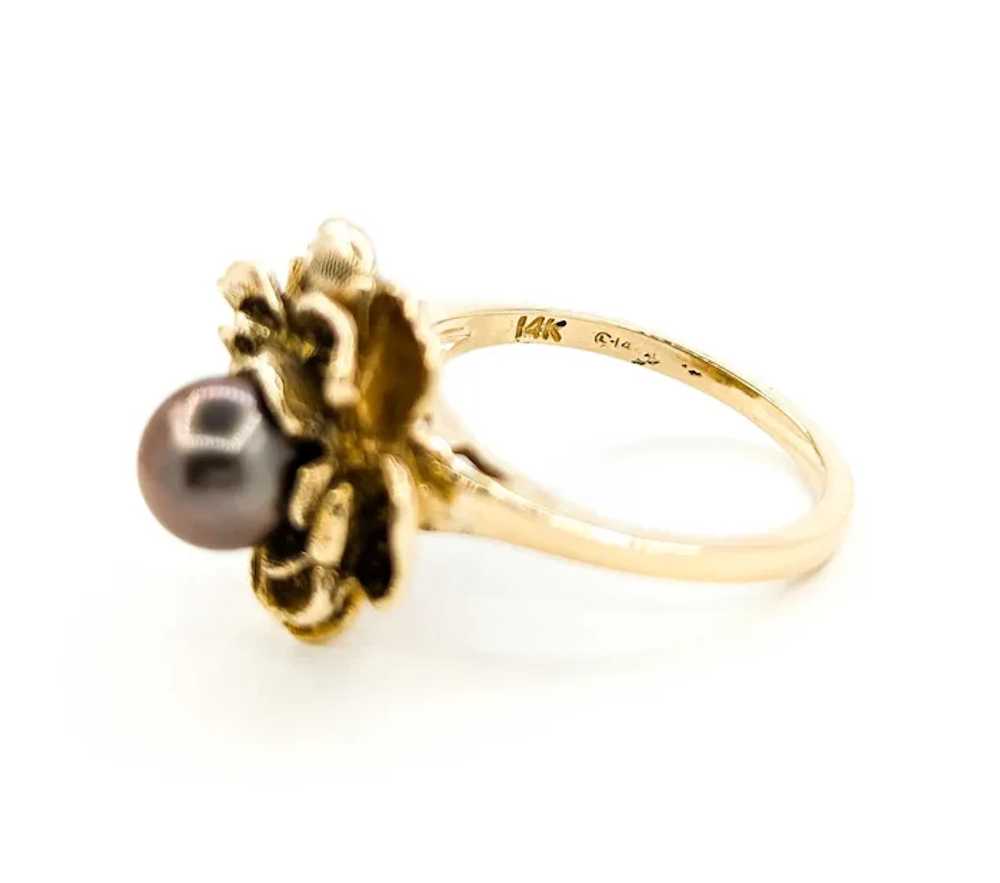 Lovely Vintage Chocolate Pearl Flower Ring in tex… - image 5