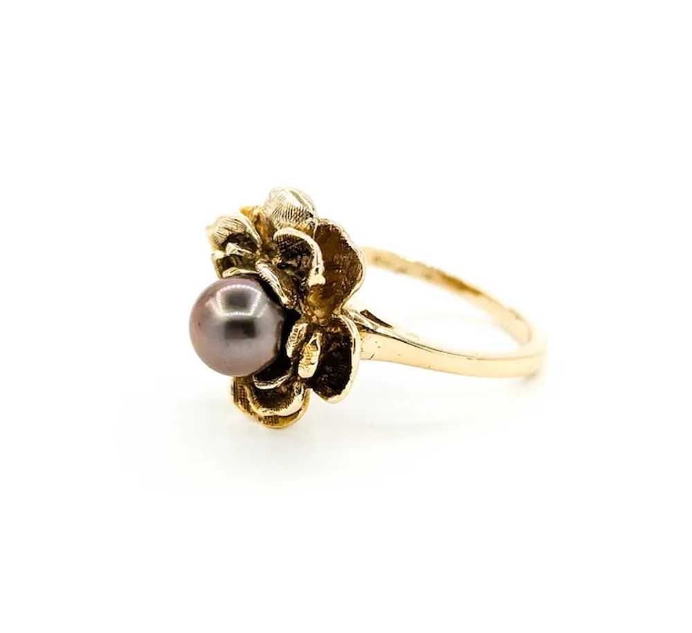 Lovely Vintage Chocolate Pearl Flower Ring in tex… - image 6