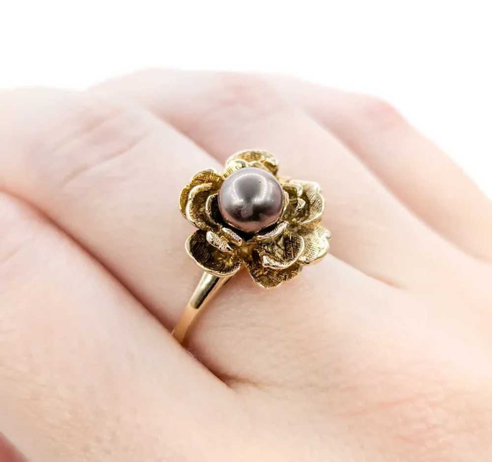 Lovely Vintage Chocolate Pearl Flower Ring in tex… - image 8