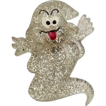 Clear Glitter Ghost Halloween Pin L439 - image 1