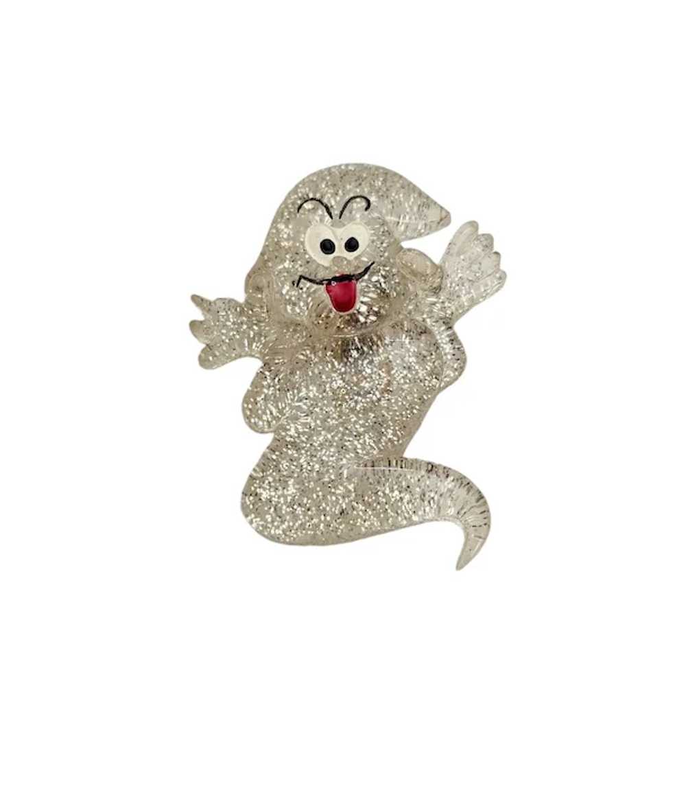 Clear Glitter Ghost Halloween Pin L439 - image 2