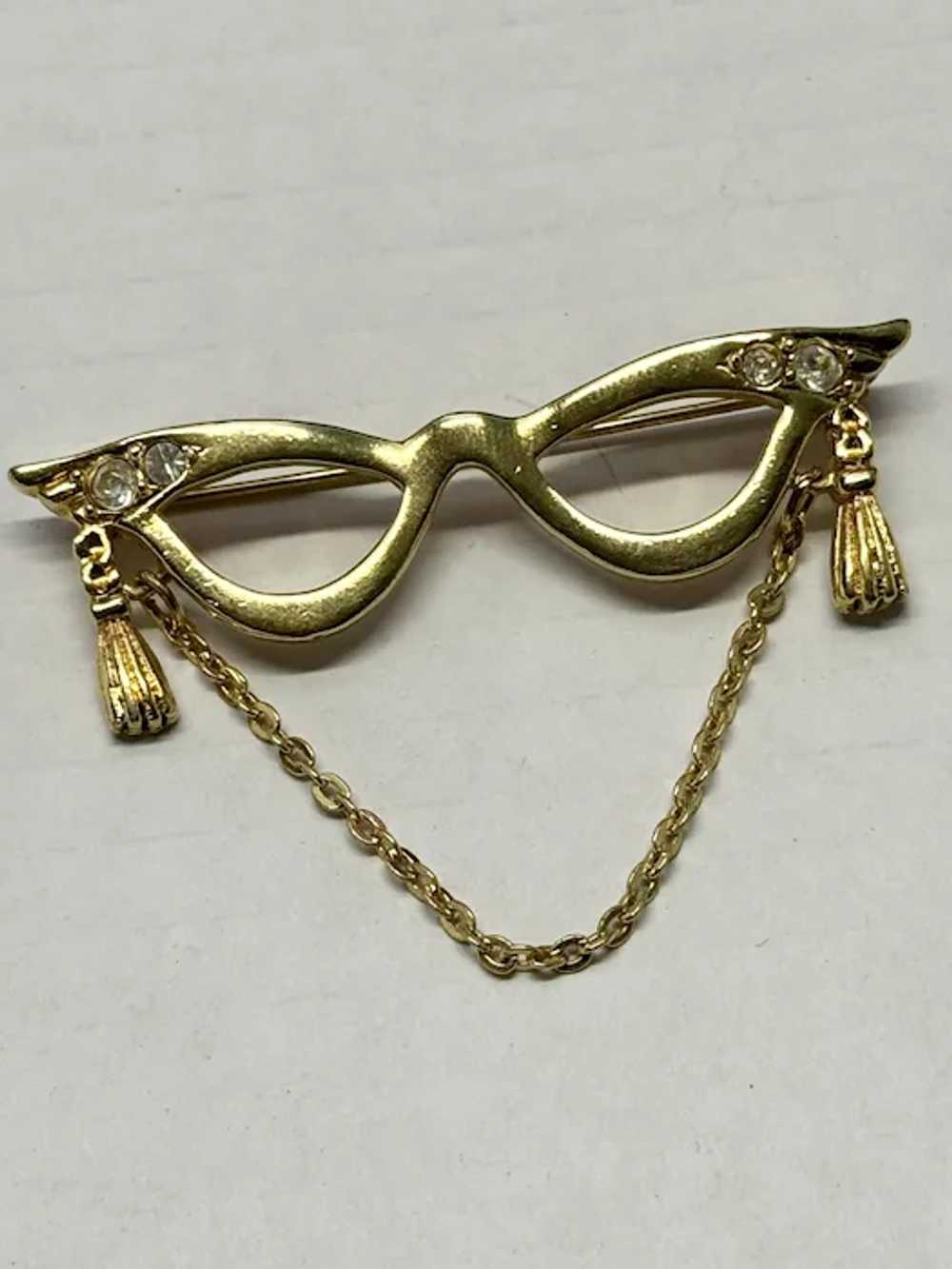 Vintage Avon Rhinestone glasses brooch pin - image 2