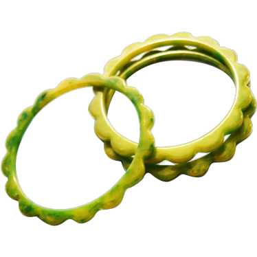 Two LIME Green w//Soft YELLOW Bakelite "DAISY" Sc… - image 1