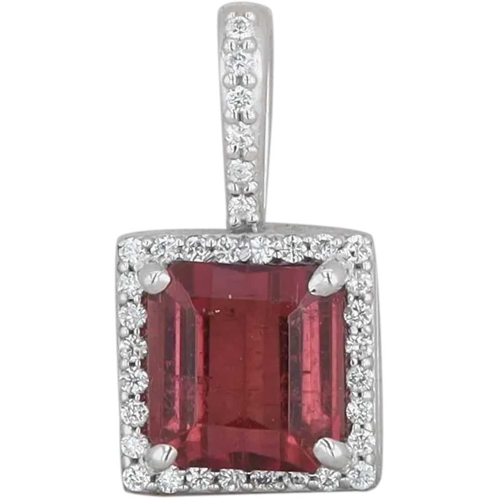 14k White Gold Diamond and Pink Tourmaline Square… - image 1