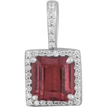 14k White Gold Diamond and Pink Tourmaline Square… - image 1