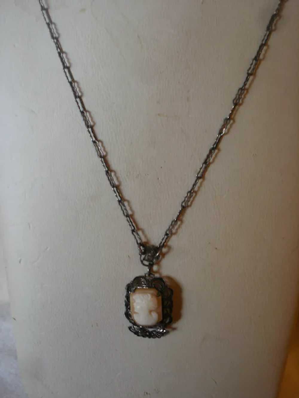 Edwardian Sterling Filigree Cameo Necklace - image 4