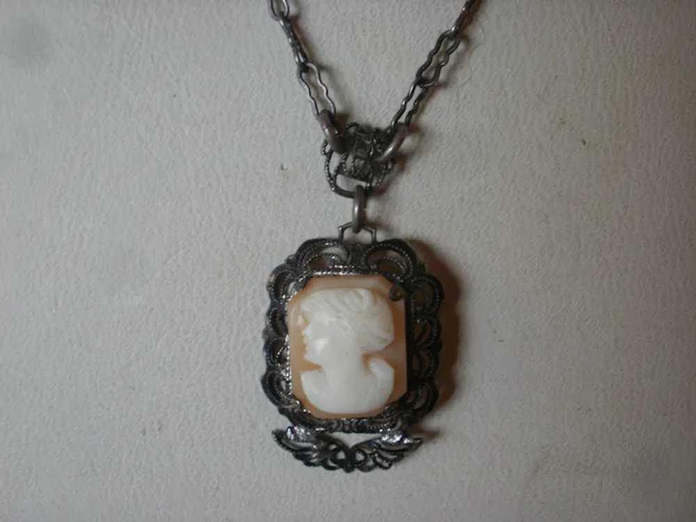 Edwardian Sterling Filigree Cameo Necklace - image 7