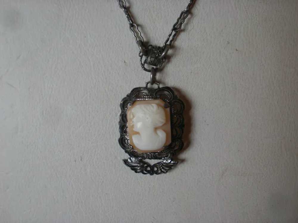 Edwardian Sterling Filigree Cameo Necklace - image 8