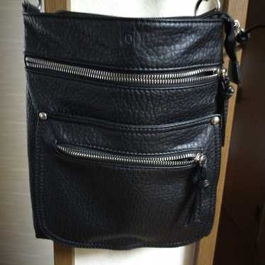 Black leather shoulder bag.